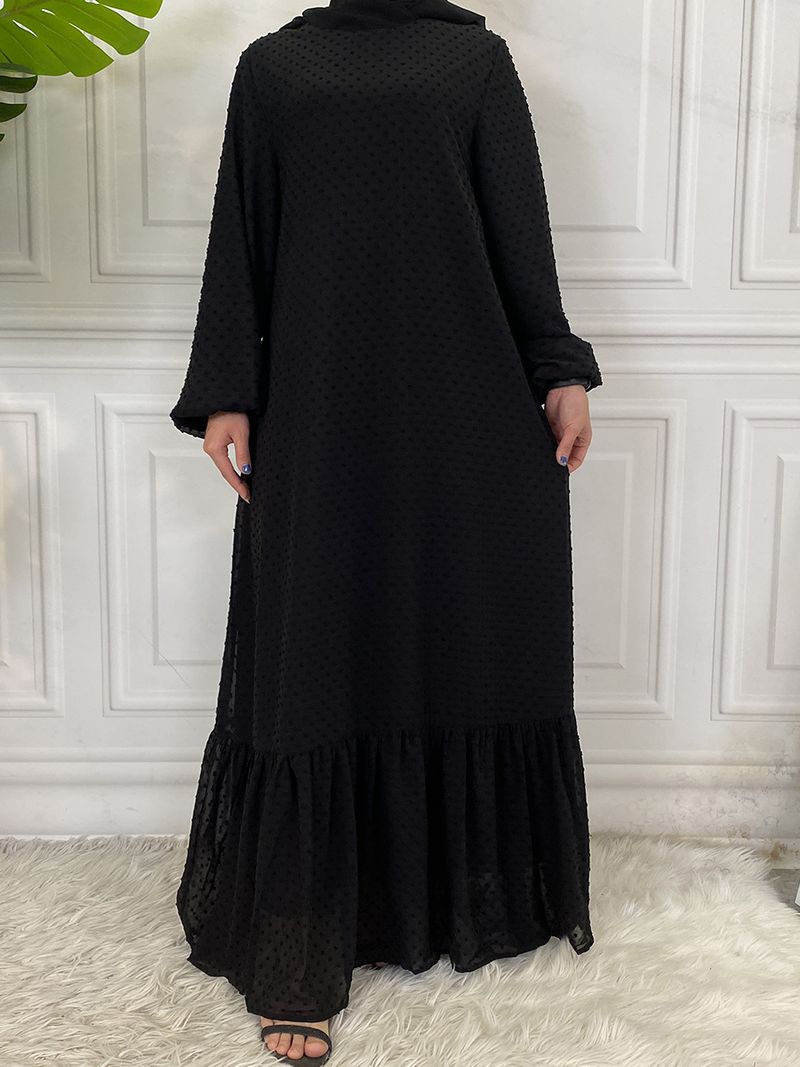 Laatste moderne mode Ruffle Polka islamitische kleding Kaftan met voering Vrouwen moslim Maix Casual jurk Abaya_voghion.com