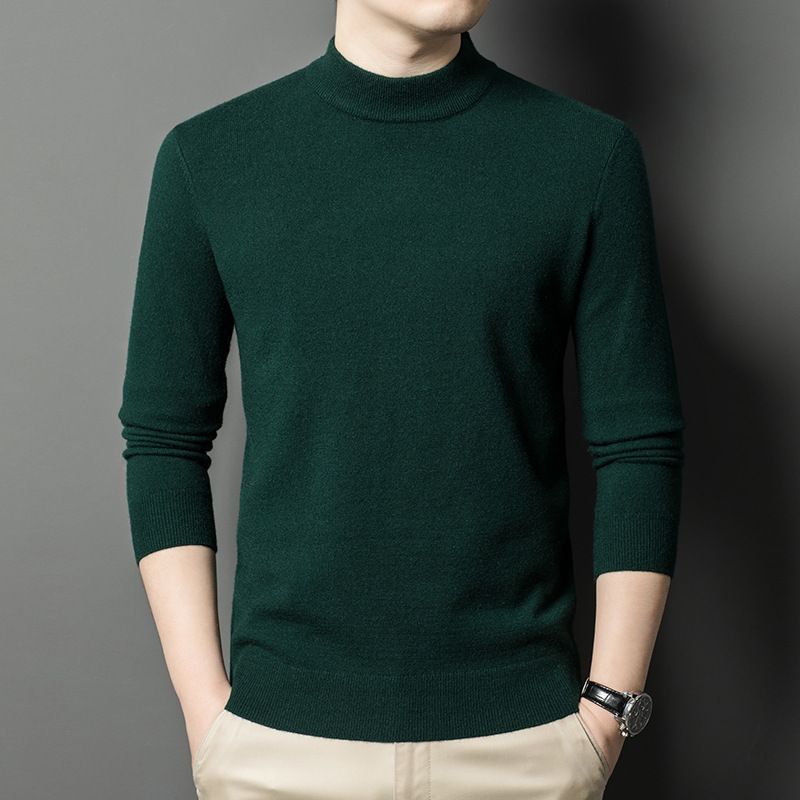 Neuer mehrfarbiger Pullover in sauberer Version mit halbem Rollkragen für Herren, gestrickt, lässiges Basishemd_voghion.com
