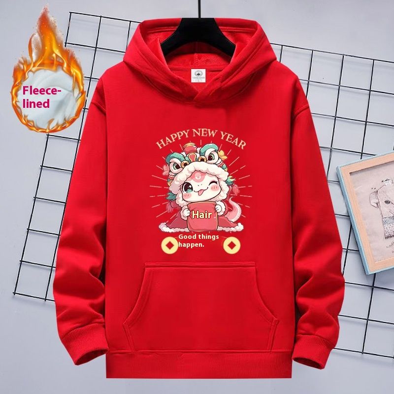 Sudadera con capucha de terciopelo para otoño e invierno, estilo nuevo, color rojo serpiente, para hombre y mujer, talla 12_voghion.com