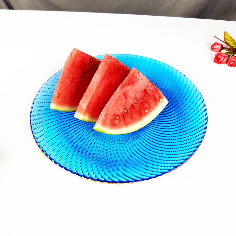 Glasteller im europäischen Stil, leicht, luxuriös, hochwertig, für Hotels, kommerzielle Zwecke, KTV, goldfarben, blau_voghion.com