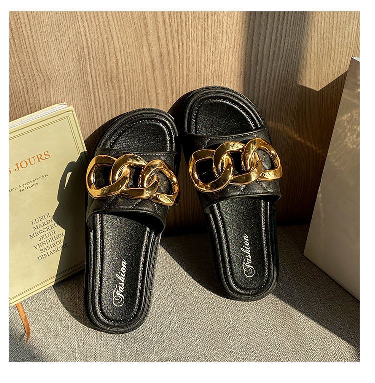 Pantuflas de suela gruesa para exteriores, estilo Xiaoxiang de celebridades de internet, suela suave, ideales para interiores y exteriores, ideales para la playa._voghion.com