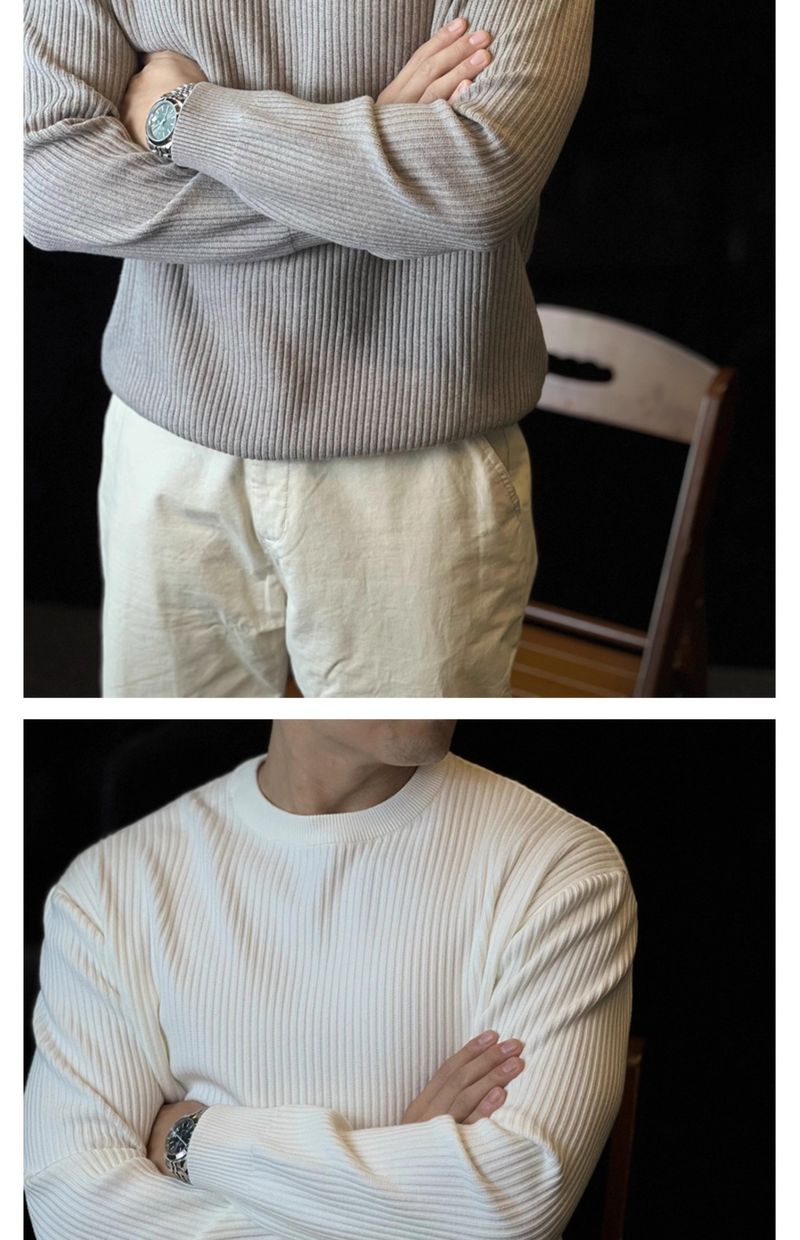 Men's Vertical Striped Knit Sweater - Casual Long Sleeve Crewneck Pullover For Autumn & Winter_voghion.com