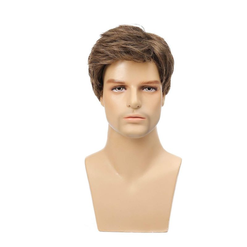 Männer Kurze Haare Seitliche Pony Modische Braune Chemiefaser Kopfbedeckung Hochtemperaturdraht_voghion.com