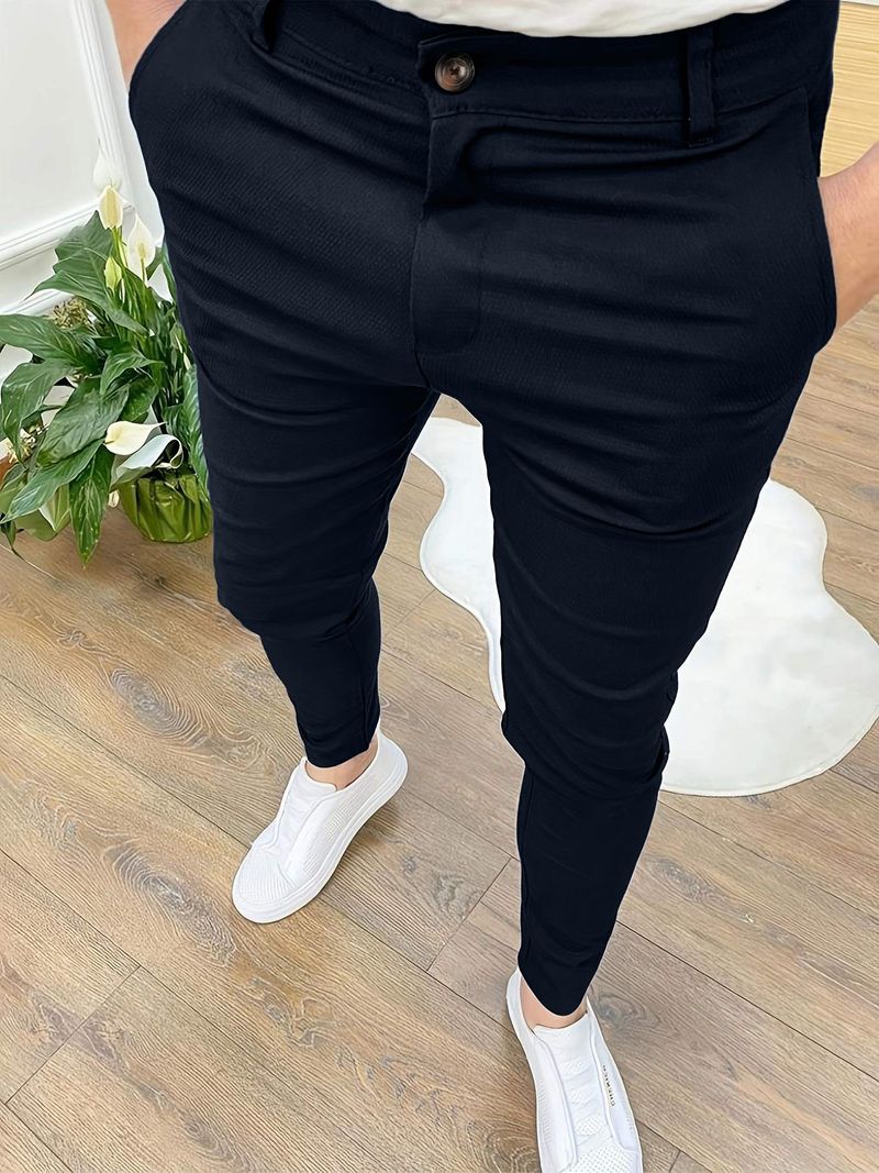 Men's Clothing High Elastic Four Season Texture Button Casual Pants Pants_voghion.com