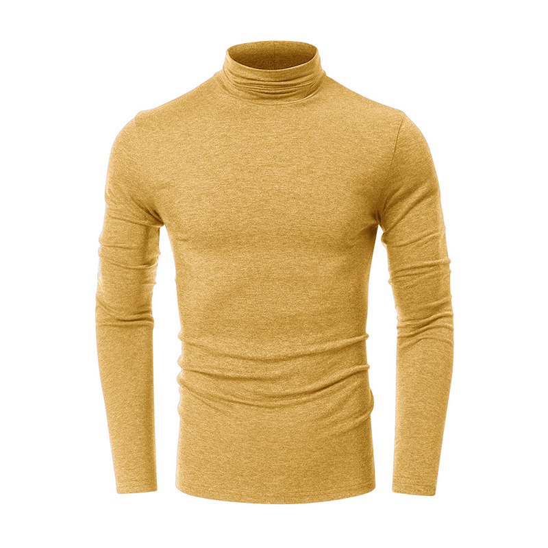 Herren-T-Shirt mit hohem Halsausschnitt und schmaler Passform, langärmliges Thermo-Basishemd aus weichem, gebürstetem Polyester, einfarbig, lässiges Oberteil für alle Jahreszeiten_voghion.com