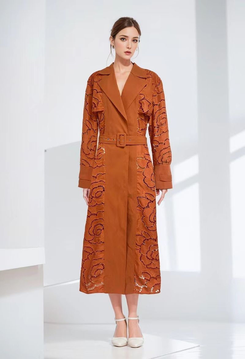 Dammekleederhandel grenziwwerschreidend Retro-Stil V-Ausschnëtt Gürtel Taille huel Windbreakerjackete fir Fraen 2023 Hierscht nei_voghion.com