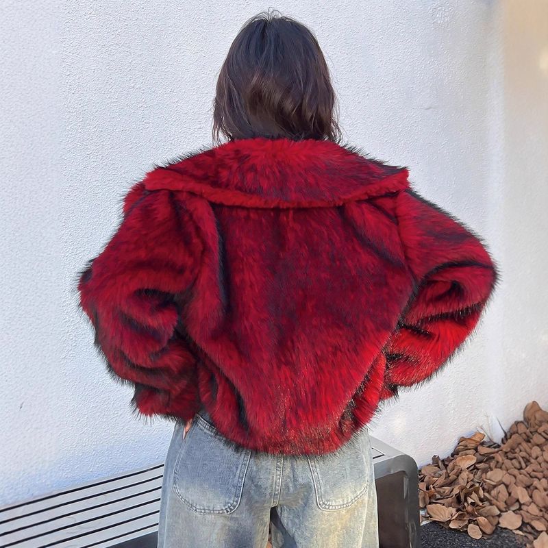 Kunstfuchspelzjacke, Damen-Wintermantel, kurz, wattiert, Kunstpelzmantel mit Revers, warme, flauschige Oberbekleidung (mehrere Farben und Größen)_voghion.com