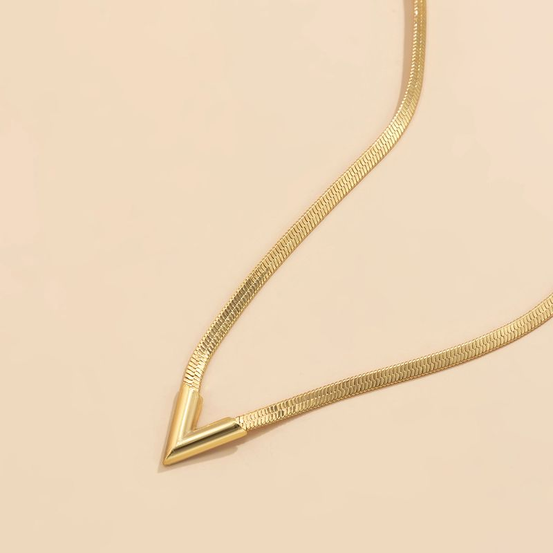 Qianbihe Adjustable Extended Chain Oblate Men V-shaped Charm Choker Necklace Jewelry Accessories-Sier_voghion.com