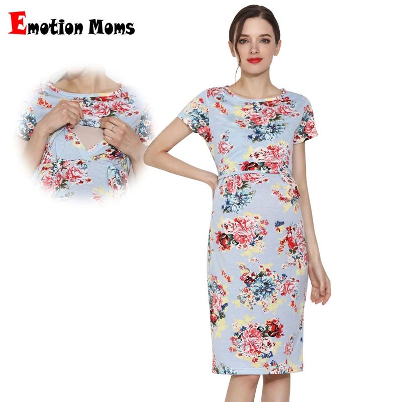 2024 Summer Fragmented Short sleeved Straight Barrel Pregnant Women's After Delivery Breastfeeding Dress_voghion.com
