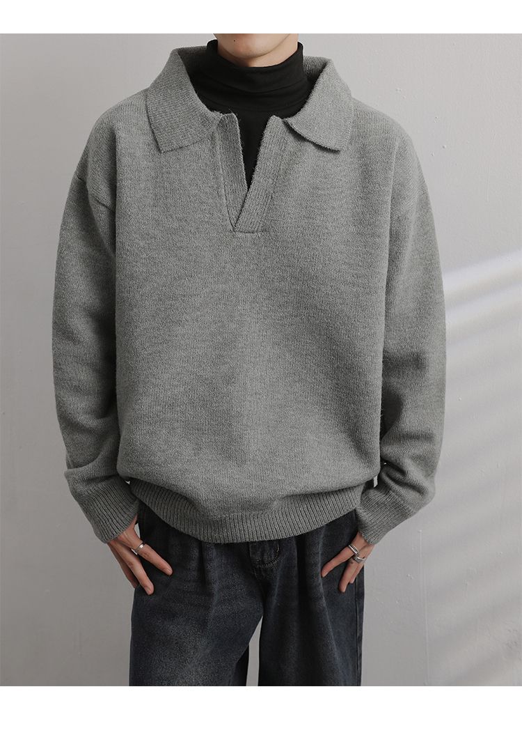 Pull à col Polo pour hommes, vêtements légers, tendance rétro, marque, ample et chaud, à revers_voghion.com
