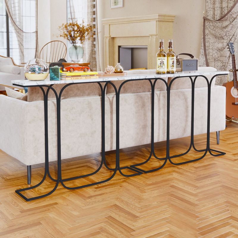 Console Table Narrow Sofa Table With Stable Metal Legs Entrance Table Home Decor Behind The Couch Table Modern Foyer Table For Living Room, Entryway, Hallway (Black)_voghion.com
