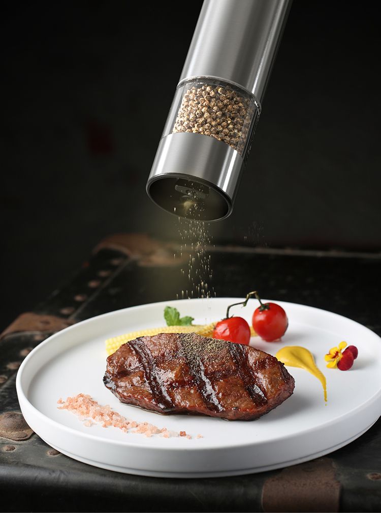 Molinillo eléctrico automático de pimienta y sal con luz LED, molinillo de grosor ajustable, herramientas de cocina_voghion.com