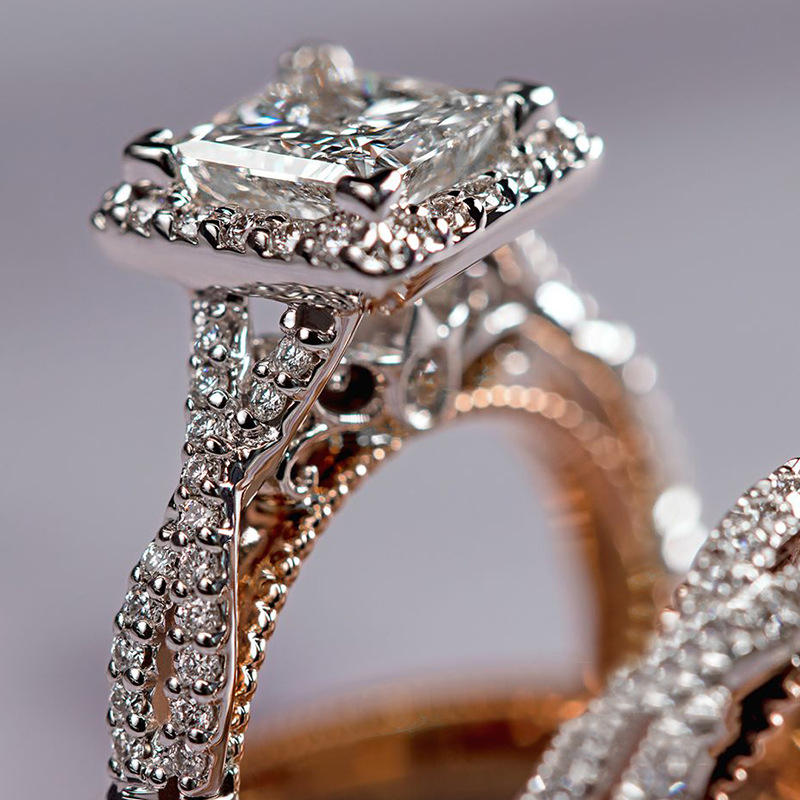 Dreiteiliger Ring Roségold Farbtrennung funkelnder Zirkonring Damen Luxus Verlobungsring_voghion.com