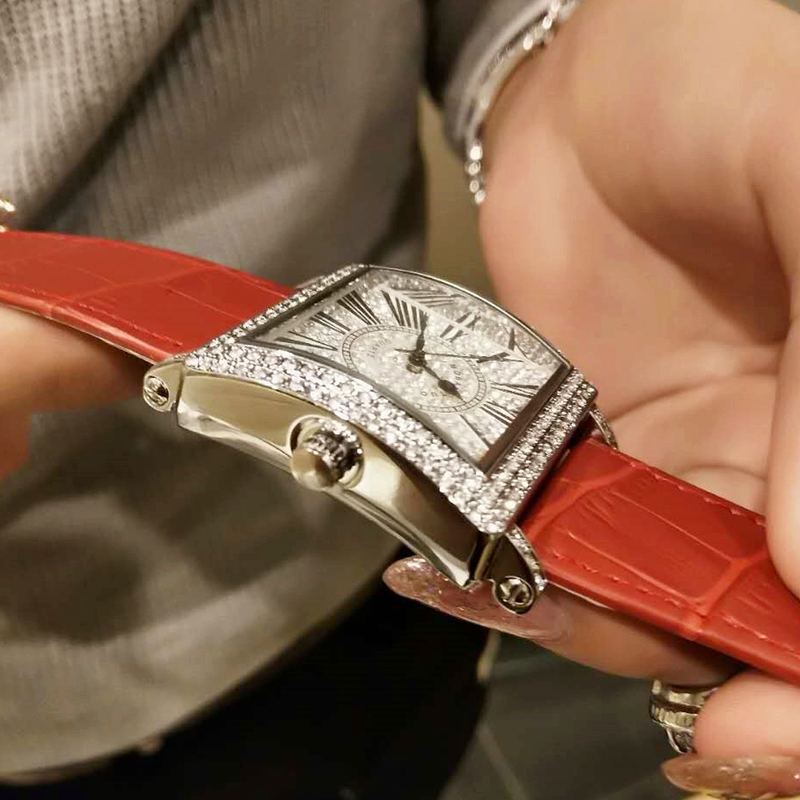 Square Full Diamond Colorful Women's Roman Scale Versatile Fashion Student Watch_voghion.com
