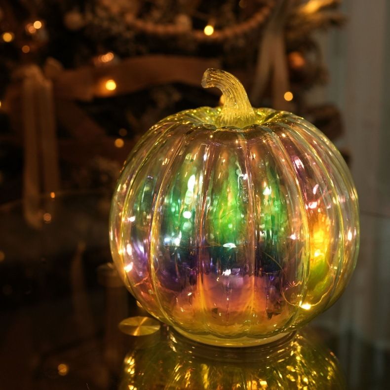 Lanterna di zucca in vetro autunnale per Halloween, ornamenti in vetro, decorazioni in vetro, regali_voghion.com