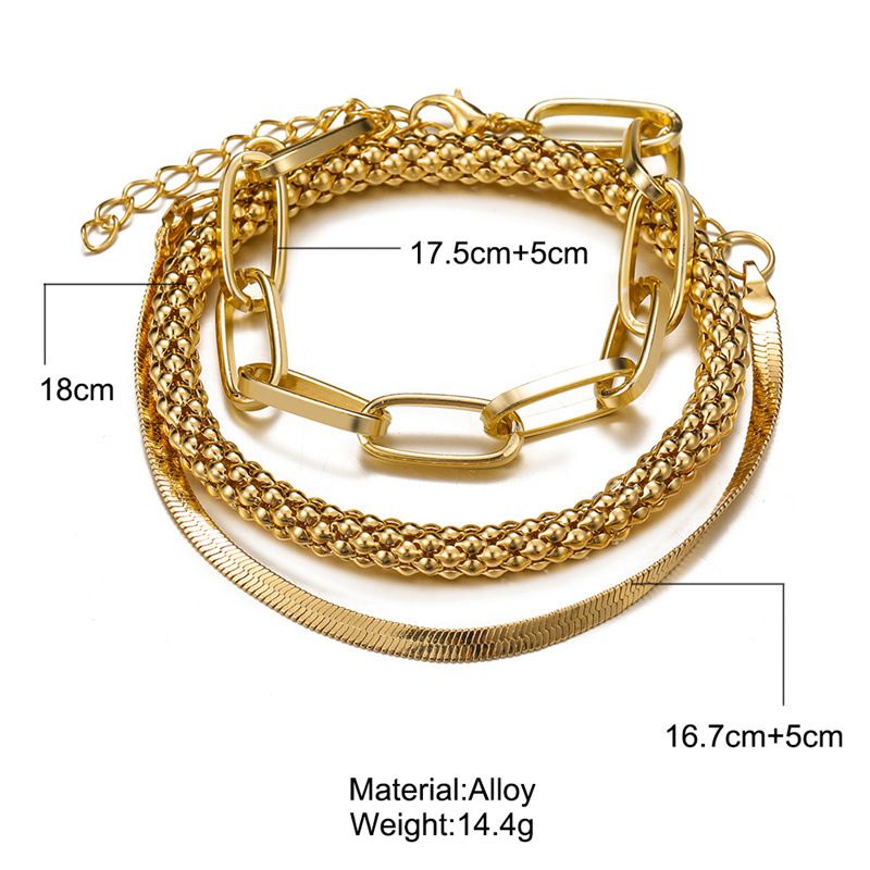 Bracciale multistrato in osso di serpente, creativo, set di 3 bracciali a catena in metallo per donna_voghion.com
