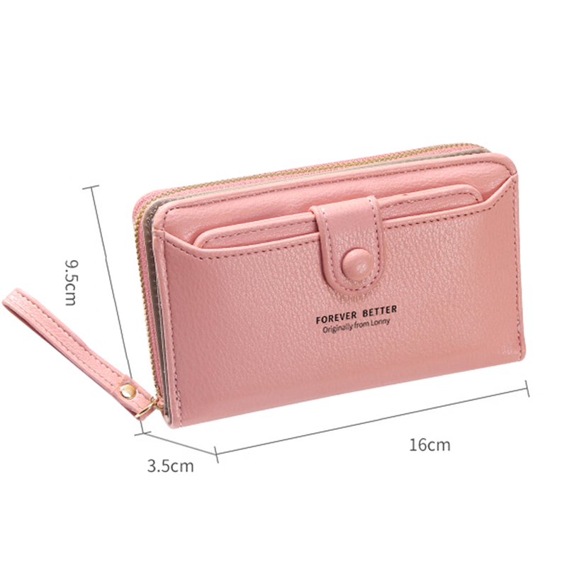 Coin Purse Smooth Zipper Press Button High Capacity Horizontal Multifunction Pocket Storage Delicate Sewing Long Fold Female Clutch Bag For Work_voghion.com