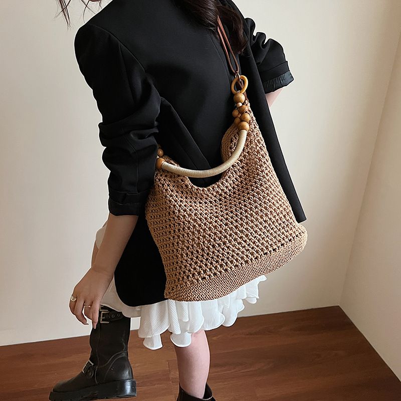 Borsa a tracolla singola in paglia intrecciata a mano, stile pendolare, da spiaggia, per le vacanze estive 2025, da donna_voghion.com