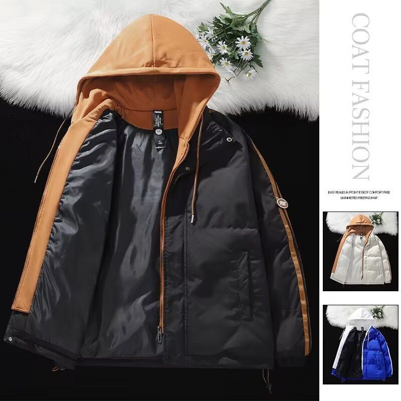 Felpa con cappuccio color block per le vacanze autunnali invernali da uomo, due marchi alla moda di abbigliamento antifreddo, giacca spessa e calda,_voghion.com