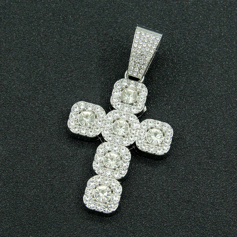 Designer elements hip-hop full diamond cross pendant Cuban chain necklace Men's cool and domineering personality collarbone chain neck chain_voghion.com
