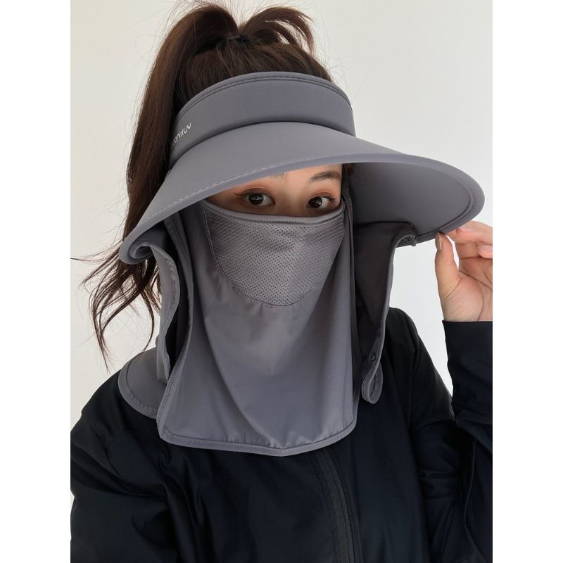 Damen-Sonnenhut mit Schild, großer Krempe, oben offen, Maske, Gesichtsbedeckung, Nackenschutz, Radfahren, Sonnenhut aus Eisseide_voghion.com