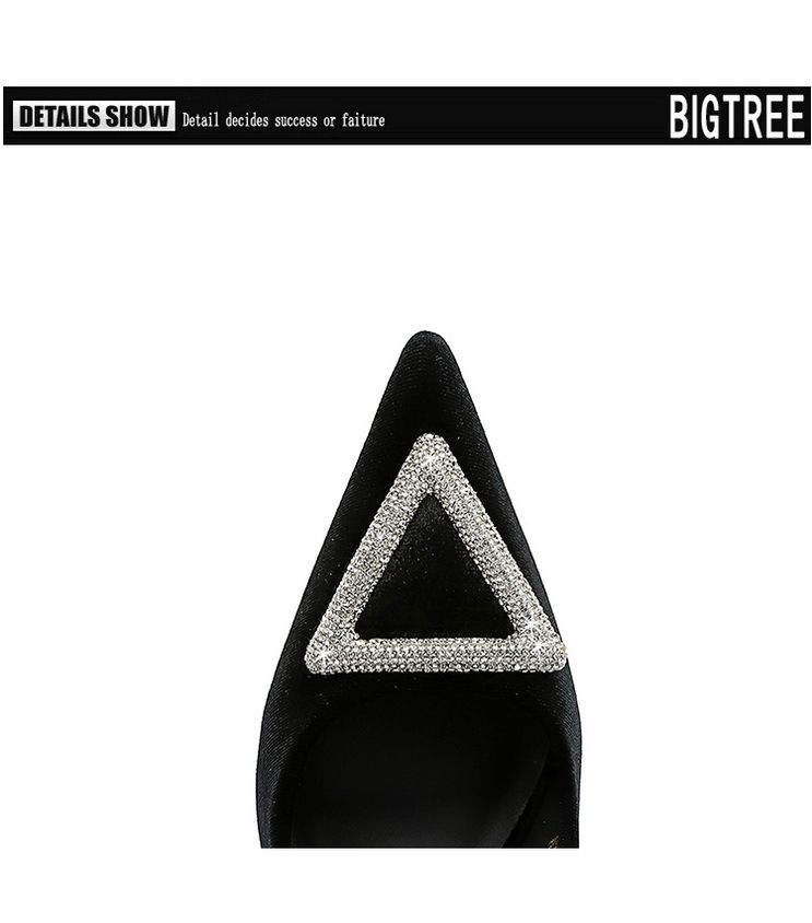 Scarpe con tacco da banchetto, basse in pelle scamosciata imbottita, punta appuntita, scarpe singole con chiusura in strass metallici a triangolo_voghion.com