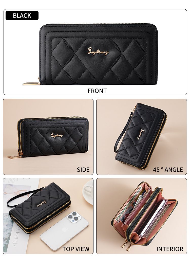 Women's Long Wallet Rhombus Clutch Multifunctional Mobile Phone Change Bag Wallet_voghion.com