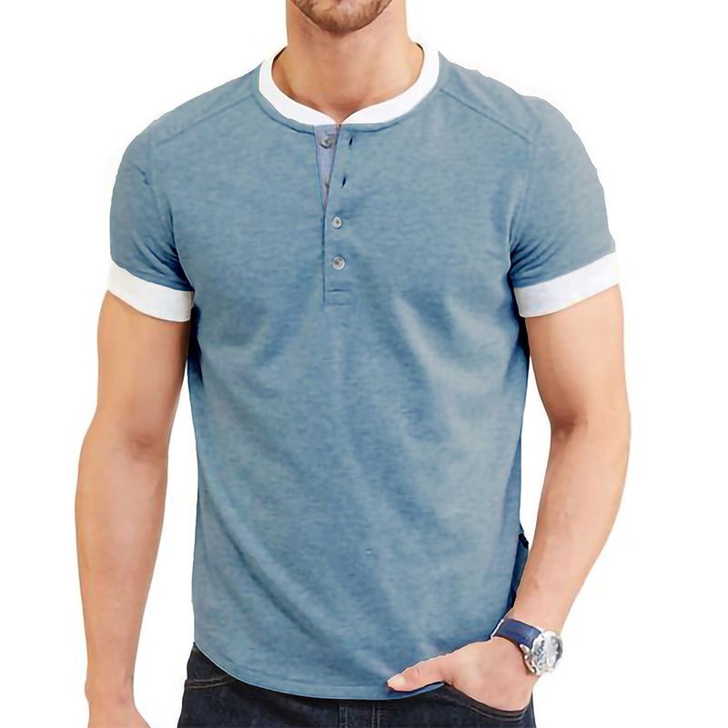 Unbeatable Quality 2025 Summer Clothing Short Sleeved Large Men's Henry T-shirt Top_voghion.com