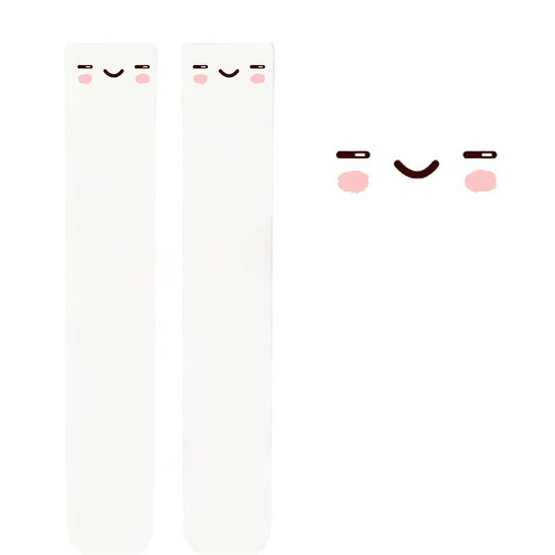 Black Cute Girl Lovely Printed Expression Over-the-Knee JK Long Tube Pure Desire White Silk Emoji Thigh Socks Thin_voghion.com