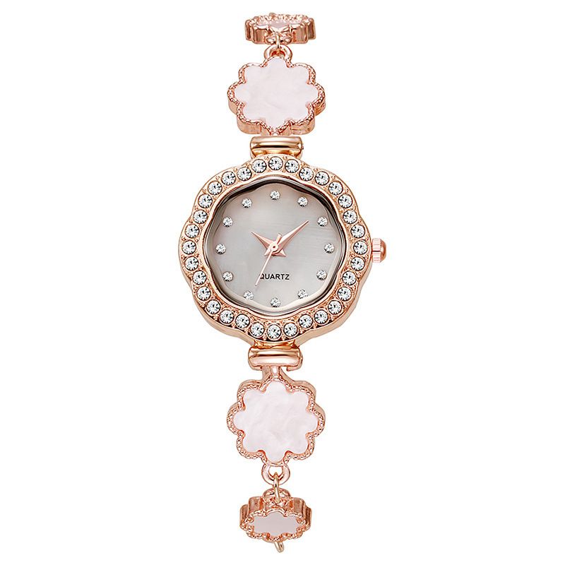 Sonnenblumen-Strass-Studentenuhr – Stilvolle Armbanduhr mit Zugkette für Mädchen, modisches rundes Zifferblatt mit roségoldenen Akzenten_voghion.com