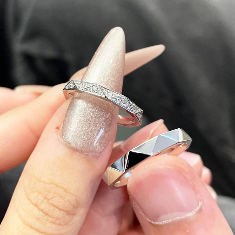 Diamond Shaped Full Refers To V Gold Paper Short Love Long Couple Pairing Ring Set With Diamond Grid Home High Version_voghion.com