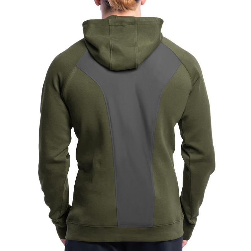 Men's Clothing New Long Sleeved Stand Up Collar Casual Pullover Hooded Half Zip Block Plus Velvet Sweatshirt_voghion.com