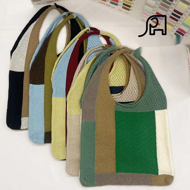 2024 New Hot Selling Simple Retro Splicing Knitted Handheld Shoulder Bag Knitted Bag Versatile Big Bag For Women_voghion.com