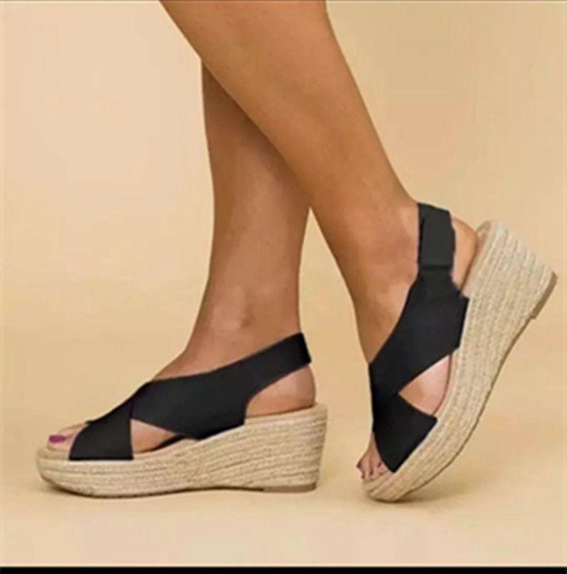Zapatos rectos 2023 Sandalias de mujer con cuerda cruzada y tacón inclinado Grande 43_voghion.com