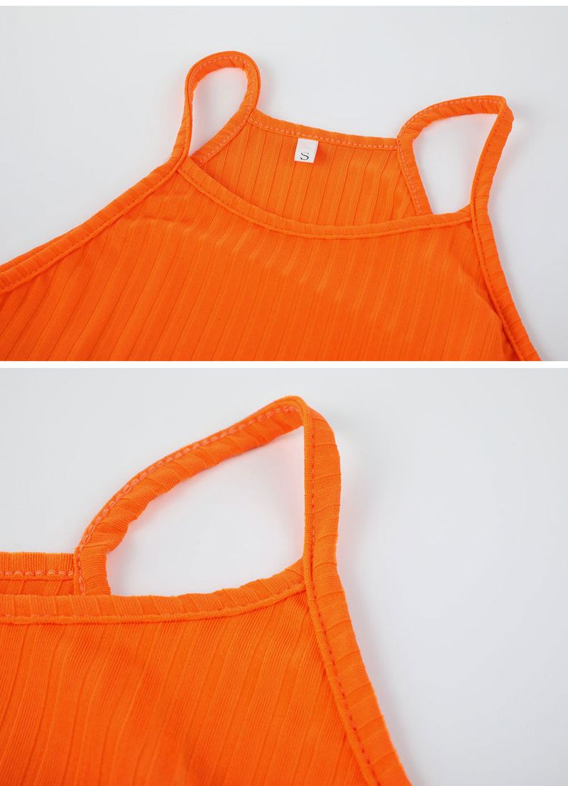 Sexy abito con bretelle a coste, gonna da pendolare sottile in maglia tinta unita_voghion.com