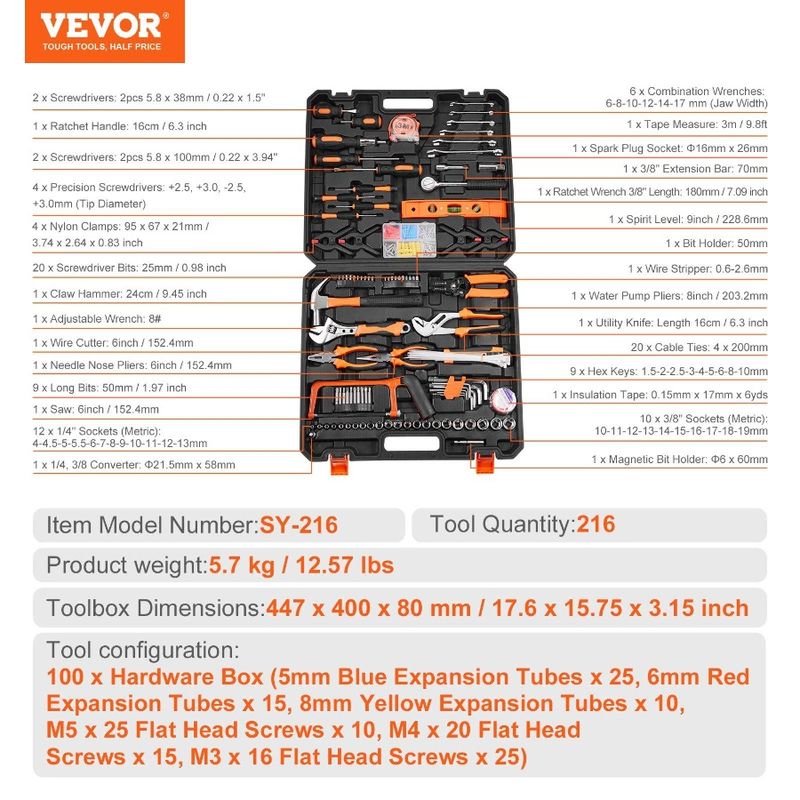 Portable Hand Kit Household Set Storage Repairing Kit General Tool Tool Home HighQuality With Tool Steel Tool Piece Case 216 F_voghion.com
