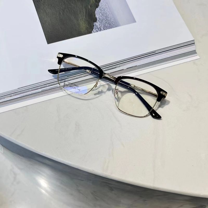 Men's business half TR eyebrow frame can be equipped with degree resistant blue light metal flat glasses 9355_voghion.com