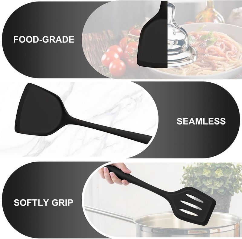 Juego de utensilios de cocina de 4 piezas, con espátula de silicona resistente al calor, cuchara sólida y ranurada para cocinar._voghion.com
