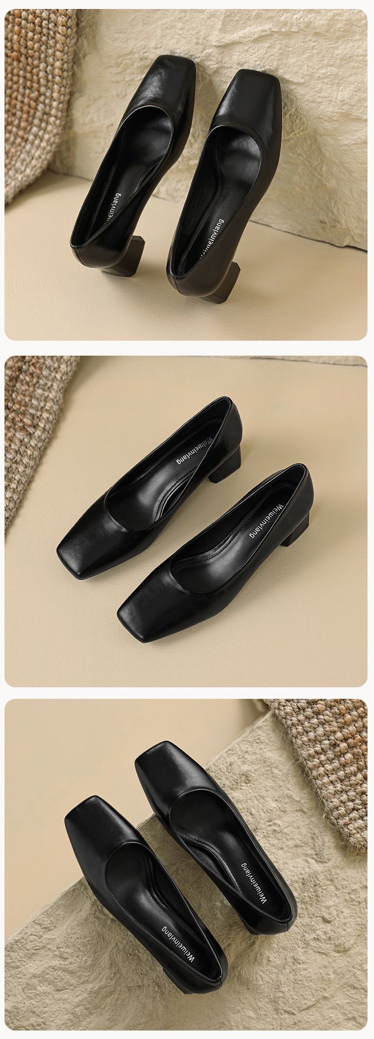 Coarse Heel Single Shoes Women's Shallow Mouth Temperament Commuting Work Shoes One Pedal Temperament High Heels_voghion.com