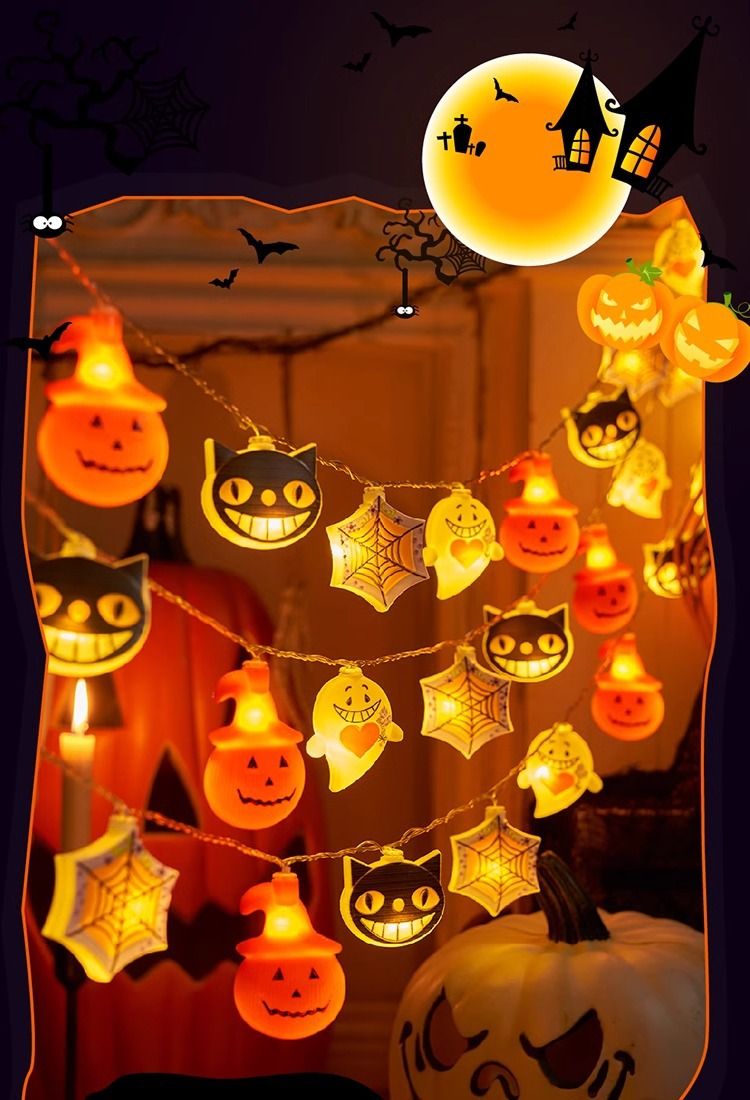 Halloween LED Light String - Pumpkin Ghost Skull Decorations For Spooky Party Indoor Outdoor"_voghion.com