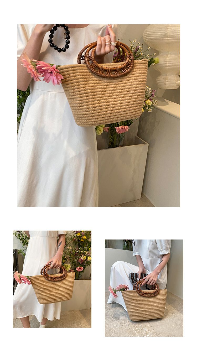Ny nischdesignad handväska med stor kapacitet, minimalistisk och elegant vävd tygväska för kvinnor med strandgräs_voghion.com