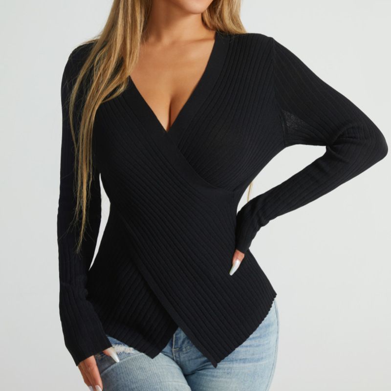 Pull-over croisé irrégulier pour femme, haut unique en tricot, nouvelle collection automne/hiver 2025_voghion.com