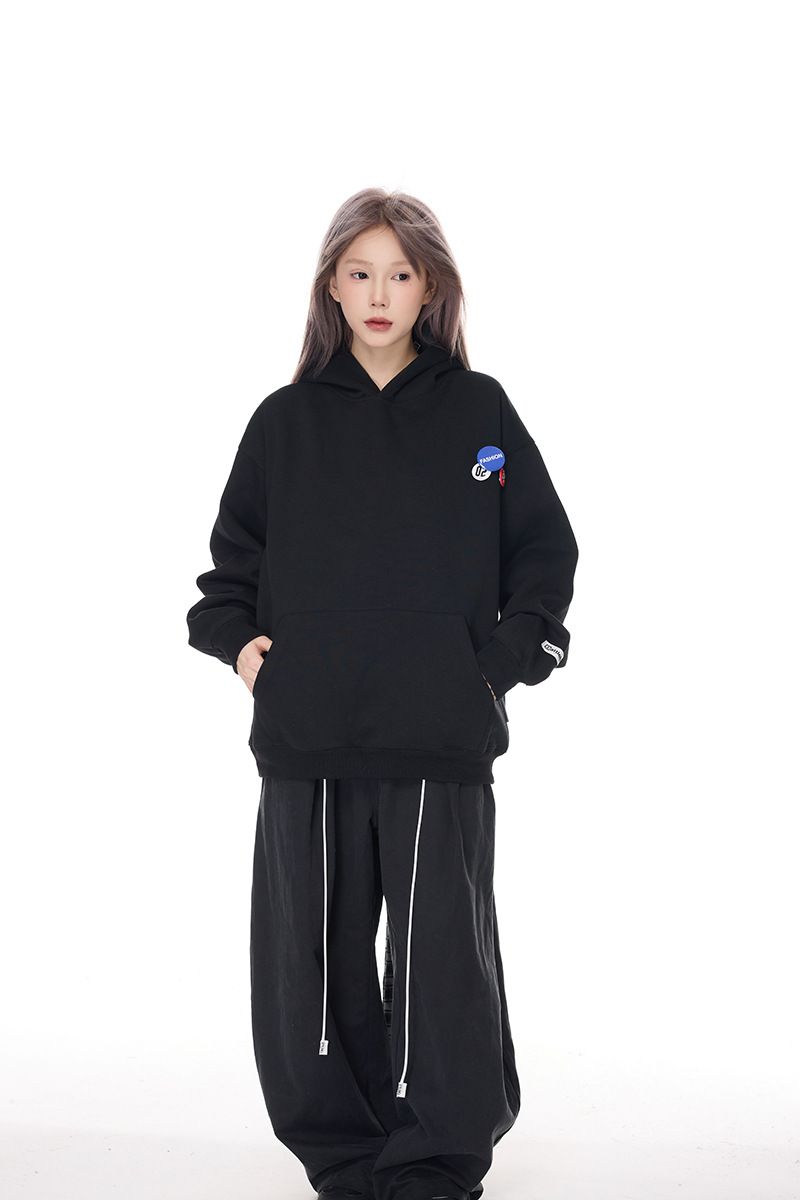 Felpa con cappuccio in due pezzi con stemma a scialle a quadri americani, unisex, stile college, ampia e alla moda, di marca_voghion.com