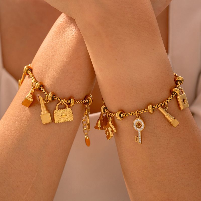 Ins Style Multi-Element Tag Ingelegde Diamanten Hanger Armband Verstelbare Trendy Titanium Staal Vergulde Sieraden_voghion.com