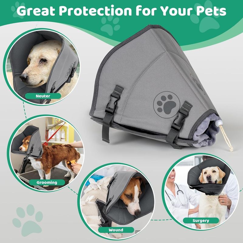 IFurffy Dog Cone For After Surgery Breathable Soft Dog Cone For Large Medium Small Size Dog, Adjustable Drawstring And Buckle Dog Recovery Collar To Stop Licking And Scratching Wound_voghion.com