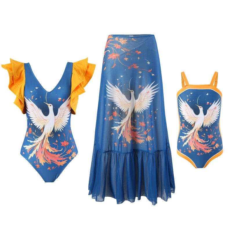 Maillot de bain familial Flash, une pièce, style familial, jupe en gaze, style ins_voghion.com
