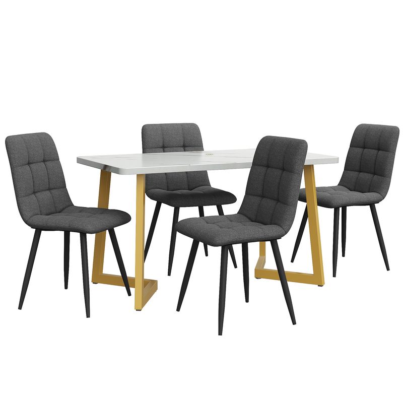 117cm Dining Table Set with 4 Chairs, Modern Rectangular Kitchen Table Set, Dark Gray Linen Dining Room Chairs with Golden Legs_voghion.com