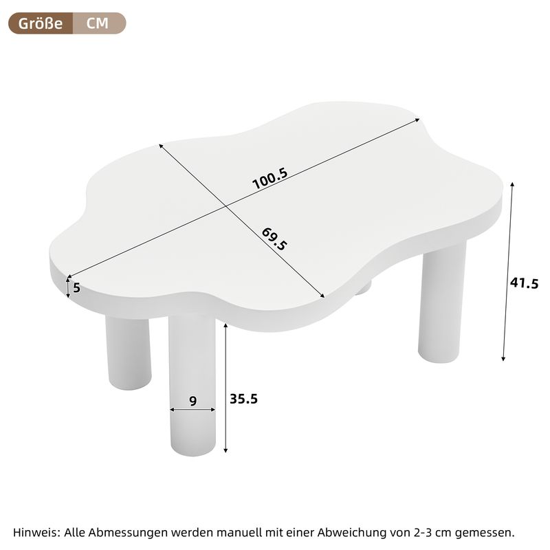 Wolken-Couchetisch, Table basse blanche moderne pour le salon, table d'appoint d'intérieur de dessin animé irrégulier, Beistelltisch à 3 pieds (blanc)_voghion.com