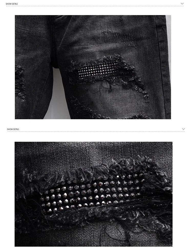 Herrenbekleidung Jeansshorts Trendy Neue Sommershorts Locker Vielseitig Schwarz Zerrissen Persönlichkeit Mittellange Hose_voghion.com