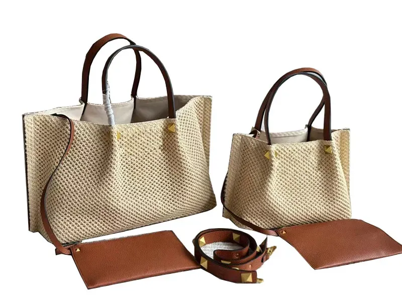 Bolsa de ombro feminina de palha trançada, modelo 2024, grande capacidade, portátil, disponível em 2 tamanhos e diversas cores._voghion.com